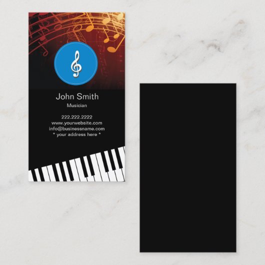 Monogram muzieksymbolen Piano Keys Musical Visitekaartje (Voorkant / Achterkant)