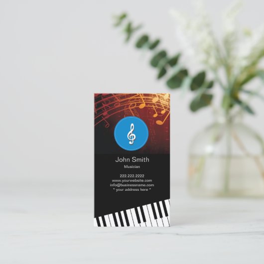 Monogram muzieksymbolen Piano Keys Musical Visitekaartje (Staand voorkant)