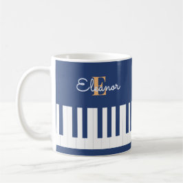 Monogram Muzikaal Toetsenbord Muziek Blauwe Piano Koffiemok
