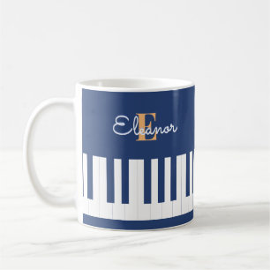 Monogram Muzikaal Toetsenbord Muziek Blauwe Piano  Koffiemok
