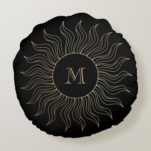Monogram My Sun en Moon Celestial Gold Black Rond Kussen (Achterkant)