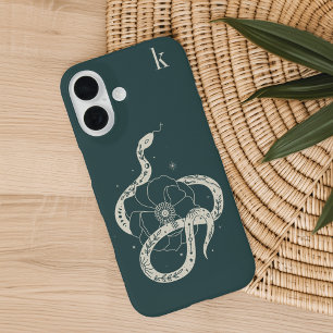 Monogram Mystical Botanical Snake Illustration iPhone 16 Hoesje