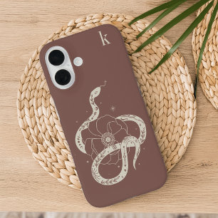 Monogram Mystical Botanical Snake Illustration iPhone 16 Hoesje