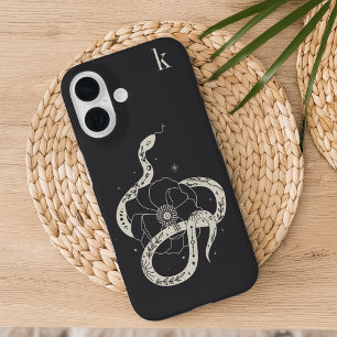 Monogram Mystical Botanical Snake Illustration iPhone 16 Hoesje