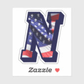 Monogram N American Flag Letter N Initiaal USA Sticker (Vel)