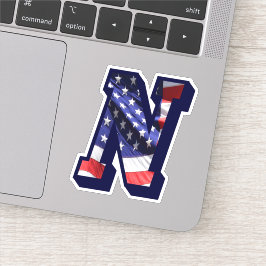 Monogram N American Flag Letter N Initiaal USA Sticker