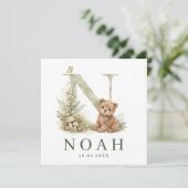 Monogram N Beer Bosdier Waterverf Geboortekaartje Kaart (Staand voorkant)