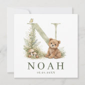 Monogram N Beer Bosdier Waterverf Geboortekaartje Kaart (Voorkant)