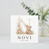 Monogram N Beer Neutraal Woodland Geboortekaartje Kaart (Staand voorkant)