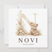 Monogram N Beer Neutraal Woodland Geboortekaartje Kaart (Voorkant)