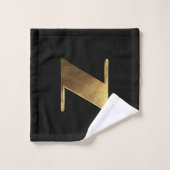 Monogram N Black en Gold Kijk Elegant Typografie Bad Handdoek (Wasdoekje)