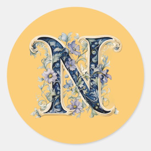 Monogram N bloemenontwerp AI-gegenereerd Ronde Sticker (Voorkant)