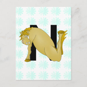 Monogram N Cartoon paard gepersonaliseerd Briefkaart