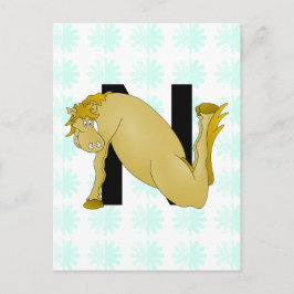 Monogram N Cartoon paard gepersonaliseerd Briefkaart