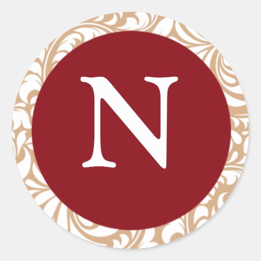 Monogram N Cranberry Color Design Designer Wedding Ronde Sticker (Voorkant)