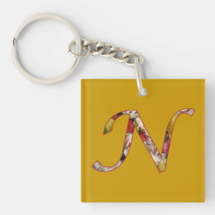 Monogram N Floral Design Sleutelhanger