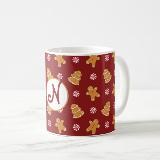 Monogram "N" Gingerbrood Cookie kerstMok Koffiemok (Voorkant rechts)