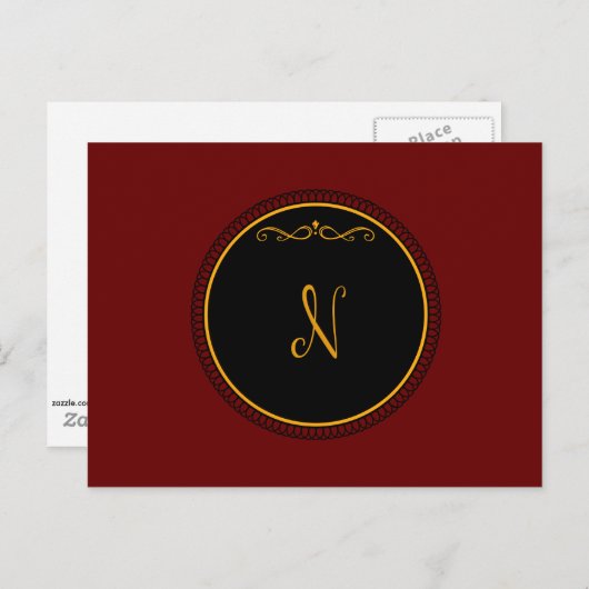 Monogram 'N' goud op zwart Briefkaart (Voorkant / Achterkant)
