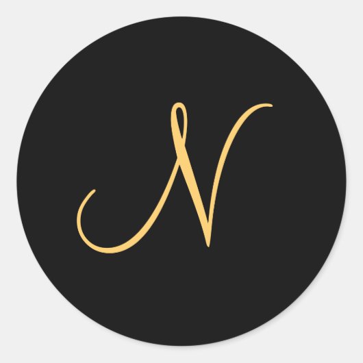 Monogram N, goudkleurig initiaal N op zwart, Ronde Sticker (Voorkant)