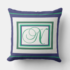 Monogram N Groen Wit Script Buitenkussen