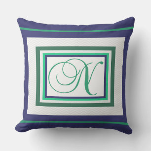 Monogram N Groen Wit Script Buitenkussen