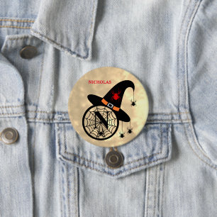 Monogram N Halloween Sky Witch Spiders Name Button