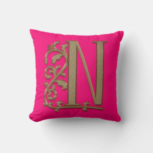Monogram N Hot Pure Roze, Familie, Trouwdag Verjaa Kussen