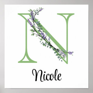Monogram N Lavender Eucalyptus kinderkamer  Poster