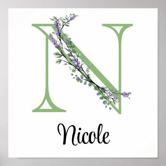 Monogram N Lavender Eucalyptus kinderkamer  Poster (Voorkant)