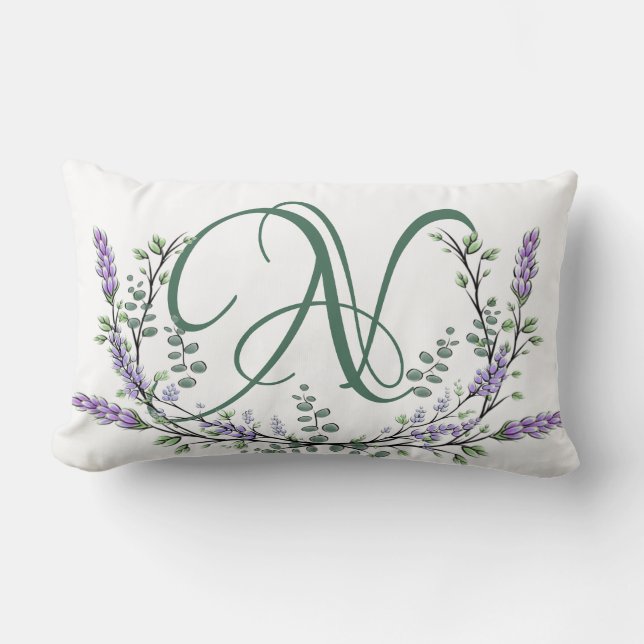 Monogram N Lavender Eucalyptus Kussen (Voorkant)