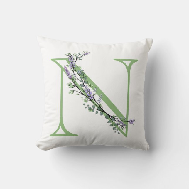 Monogram N Lavender Eucalyptus Kussen (Voorkant)