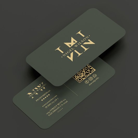 Monogram N Modern Logo Elegant Donkergroen Visitekaartje