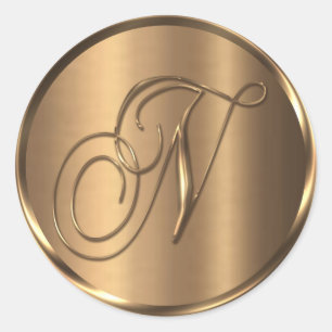 Monogram N NONMETALLIC Bronze Envelope Seal Ronde Sticker