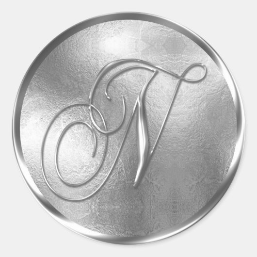 Monogram N NONMETALLIC Silver Envelope Seal Ronde Sticker (Voorkant)