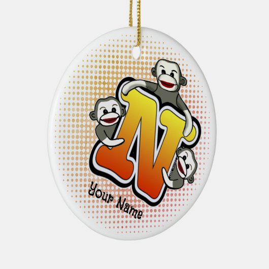 Monogram N Sock Monkey Keramisch Ornament (Rechts)
