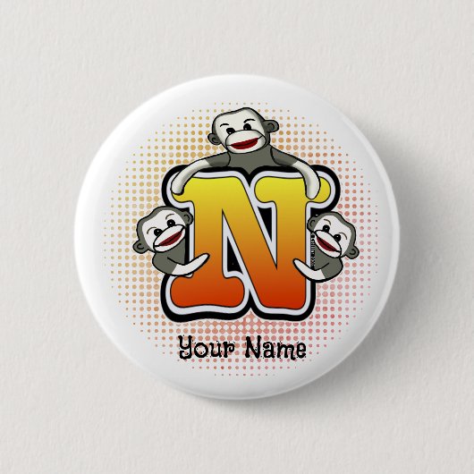 Monogram N Sock Monkey Ronde Button 5,7 Cm (Voorkant)