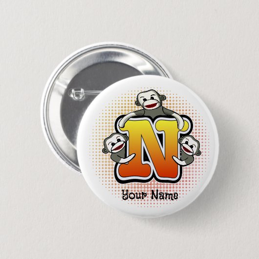 Monogram N Sock Monkey Ronde Button 5,7 Cm (Voorkant /achterkant)