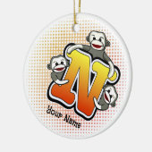 Monogram N Sokken Aap Keramisch Ornament (Links)