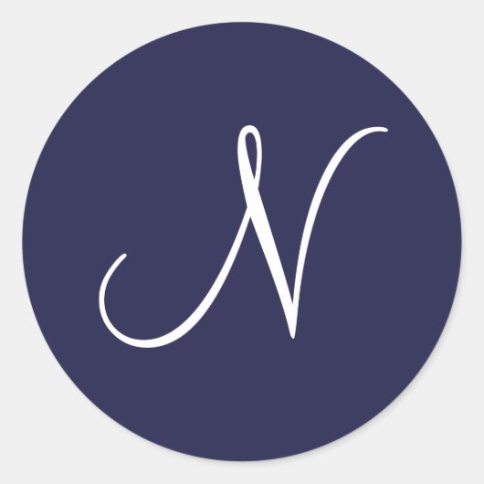 Monogram N, wit op Navy Blue, Ronde Sticker (Voorkant)