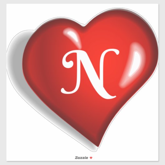 Monogram N, wit schrift, ruby red hart Sticker (Vel)
