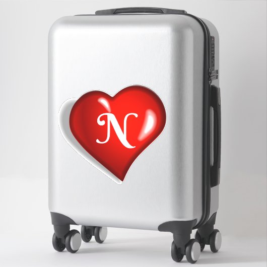 Monogram N, wit schrift, ruby red hart Sticker (Koffer)