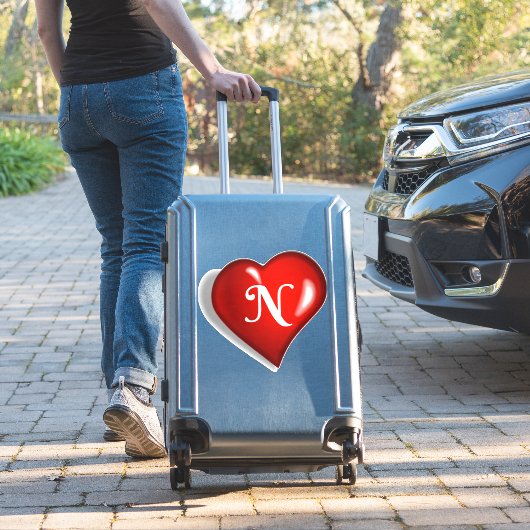 Monogram N, wit schrift, ruby red hart Sticker (Koffer Insitu)