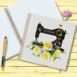 Monogram  naaigmachine Gele Florals Notitieboek