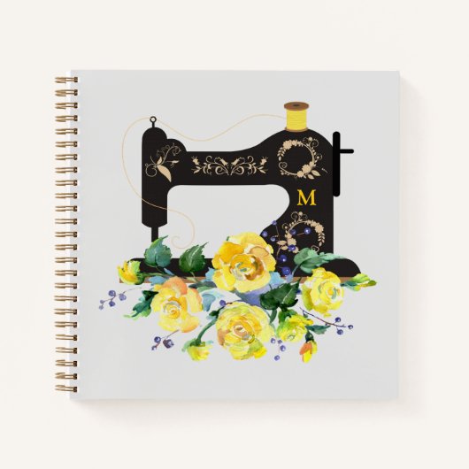 Monogram  naaigmachine Gele Florals Notitieboek (Voorkant)