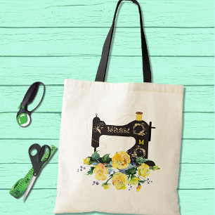 Monogram naaimachine, geel tote bag
