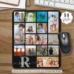 Monogram naam 14 Aangepaste kleuren voor fotoColla Muismat<br><div class="desc">Creëer een muispad met fotocollage met 14 afbeeldingen en gepersonaliseerd met een monogram en een naam voor achtergrondkleuren en tekenstijlen en -kleuren. De steekproef stelt een zwarte achtergrond met een klassiek monogram in zilver grijs en een moderne handgeschreven manuscriptnaam in wit voor. WIJZIGINGEN: Klik op VERDER AANPASSEN in de PERSONALIZE...</div>