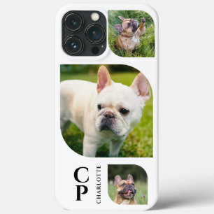 Monogram naam 3 foto collage eenvoudig modern Case-Mate iPhone case