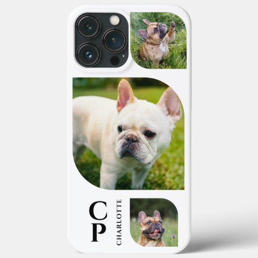 Monogram naam 3 foto collage eenvoudig modern Case-Mate iPhone case (Achterkant)