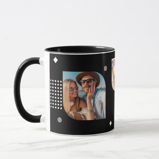 Monogram Naam 3 Foto Collage Trendy Coffee Mok (Links)