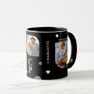 Monogram Naam 3 Foto Collage Trendy Coffee Mok